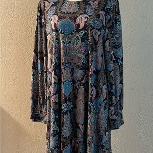LOFT Paisley Long Sleeve Swing Dress Size L